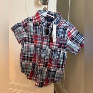 Janie and Jack Short-Sleeve Plaid Button-Down Shirt - Navy, Red, Green